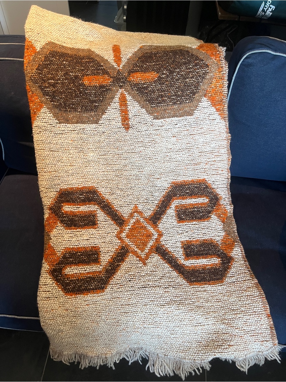 MCM Woven Tapestry Blanket Vintage Cream, Brown & Orange Woven Throw Blanket